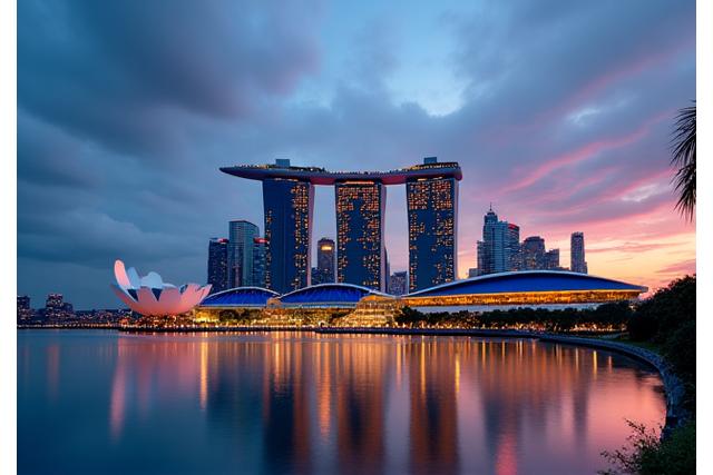 Modern Singapore skyline at dusk, symbolizing connectivity.